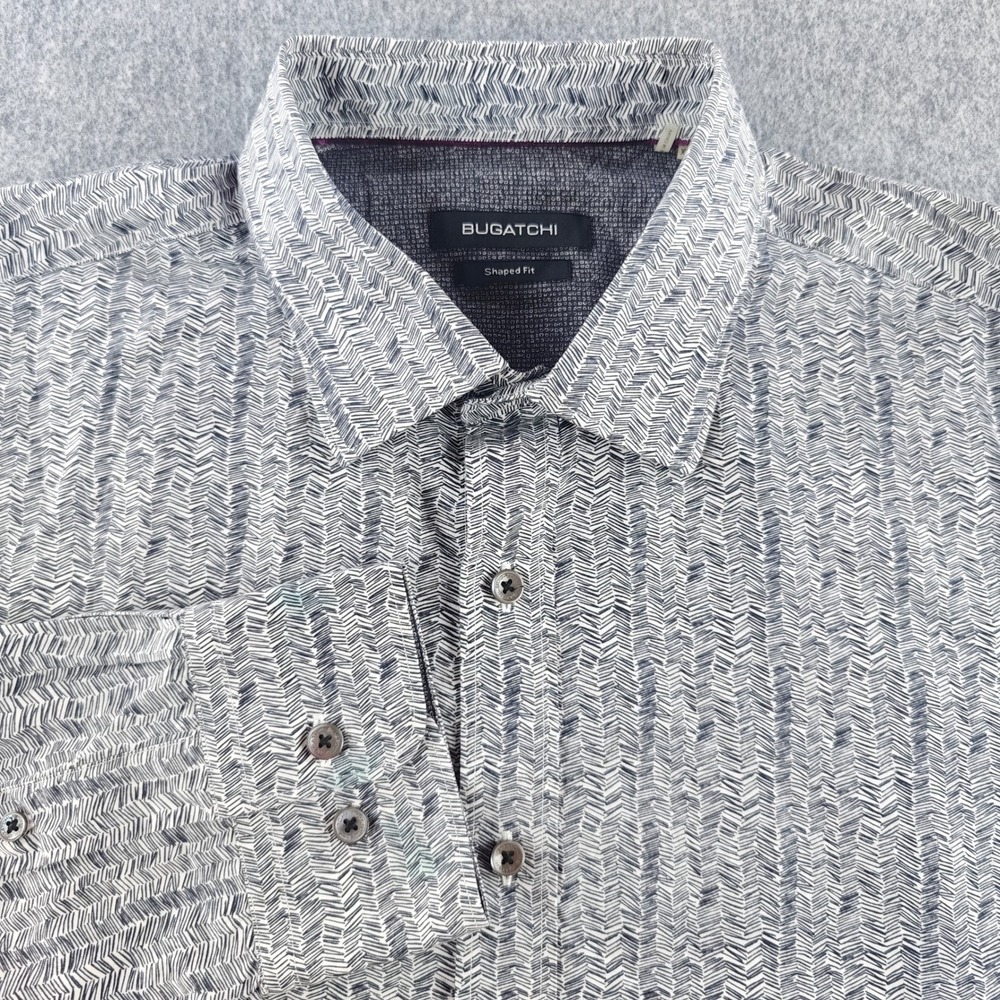 Bugatchi Shaped Fit Button Down Shirt Mens XL Blue White Long Sleeve